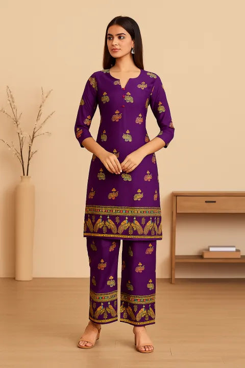 Elephant Print Stitched Dress 2-Piece for Women