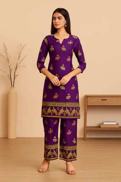 Elephant Print Stitched Dress 2-Piece for Women