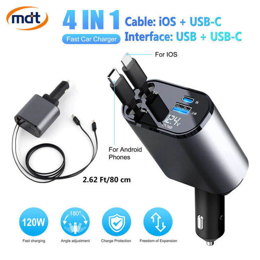 4-In-1 Retractable Car Charger