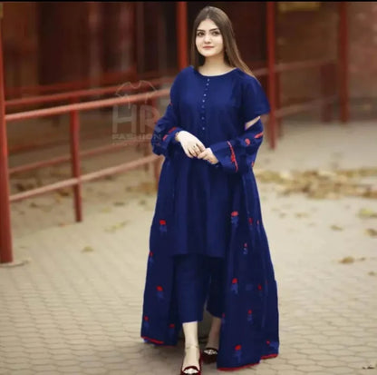 Stylish Silk Embroidered 3-Piece Flower Gown