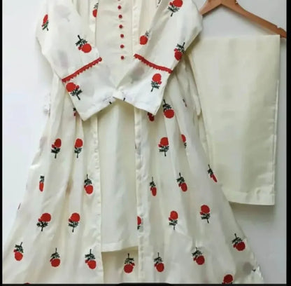 Stylish Silk Embroidered 3-Piece Flower Gown