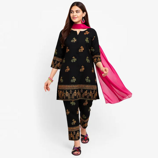 Elephant Print Stitched Dress 2-Piece for Women