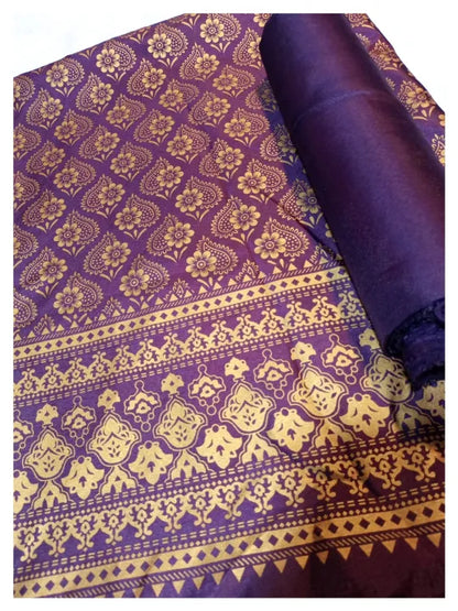 Shah Kamal Golden Print Katan Silk 2PC Unstitched Suit